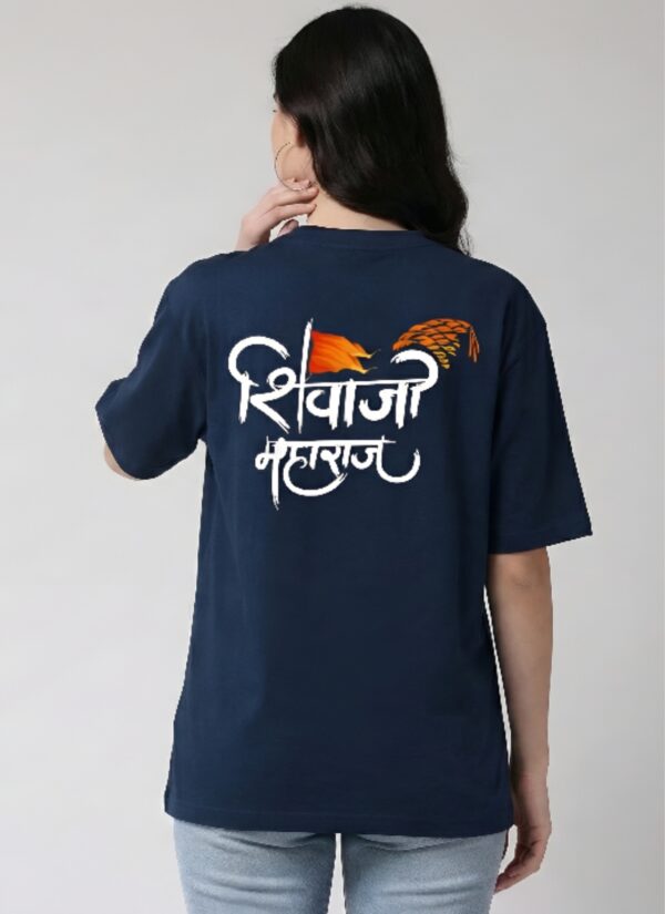 Shivaji Maharaj Oversized T-Shirt Women Navy Blue Marathi Typography Print | Loopknit 240 GSM Premium Streetwear