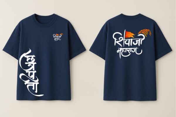 Shivaji Maharaj Oversized T-Shirt Women Navy Blue Marathi Typography Print | Loopknit 240 GSM Premium Streetwear