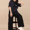 Women's Oversized Black Solid T-Shirt | Relaxed Fit Casual Streetwear Tee | Half Sleeve Round Neck Loose Fit Top for Daily Wear, Travel, College & Weekend Outfits
