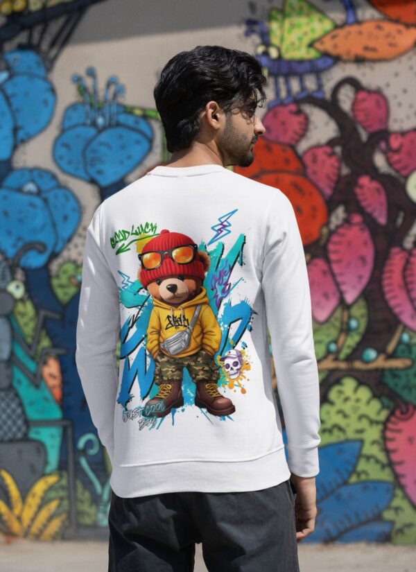 x_L4Ts0G_IPSZNUNUCC_2026-01-30_3.jpg Bad Luck Cool Bear Graphic White Sweatshirt for Men | Cartoon Streetwear Back Print | Premium Fleece 300 GSM | By Giftspeaks