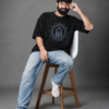 Men's Black Oversized T Shirt | Ganesh Chaturthi Special Printed T-Shirt | 240 GSM Loopknit Fabric | Lord Ganesha Graphic Print Oversize T-Shirt | Half Sleeve Round Neck Casual Streetwear T-Shirt