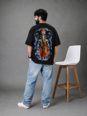 ChatGPT Image Sep 1, 2026, 03_37_42 PM Men's Black Oversized T Shirt | Ganesh Chaturthi Special Printed T-Shirt | 240 GSM Loopknit Fabric | Lord Ganesha Graphic Print Oversize T-Shirt | Half Sleeve Round Neck Casual Streetwear T-Shirt