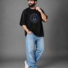 Men's Black Oversized T Shirt | Ganesh Chaturthi Special Printed T-Shirt | 240 GSM Loopknit Fabric | Lord Ganesha Graphic Print Oversize T-Shirt | Half Sleeve Round Neck Casual Streetwear T-Shirt