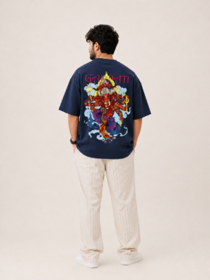 ChatGPT Image Sep 1, 2026, 03_47_14 PM Navy Blue Oversized T-Shirt for Men | Lord Ganesha Printed Graphic Tee | Ganpati Festive Streetwear | Colorful Back Artwork with Front Ganesh Motif | Half Sleeve Round Neck Casual T-Shirt