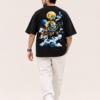 Men's Black Oversized T-Shirt | Lord Ganesha Graphic Back Print | Sanskrit Mantra Front Printed Tee | Ganpati Chaturthi Festive Wear | Half Sleeve Round Neck Streetwear