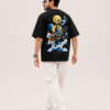 Men's Black Oversized T-Shirt | Lord Ganesha Graphic Back Print | Sanskrit Mantra Front Printed Tee | Ganpati Chaturthi Festive Wear | Half Sleeve Round Neck Streetwear