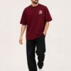 Men Maroon Oversized T Shirt with Lord Ganesha Print | Ganpati Bappa Graphic Tee | Om Printed Front & Ganesh Artwork Back | Festive Ethnic Streetwear Half Sleeve T-Shirt