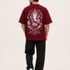 Men Maroon Oversized T Shirt with Lord Ganesha Print | Ganpati Bappa Graphic Tee | Om Printed Front & Ganesh Artwork Back | Festive Ethnic Streetwear Half Sleeve T-Shirt