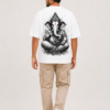 ChatGPT Image Sep 1, 2026, 04_55_44 PM Men's White Ganpati Graphic Oversized T-Shirt | Bappa Inspired Front & Back Print | Festive Street Style Half Sleeve Tee | Round Neck Loose Fit T-Shirt for Men