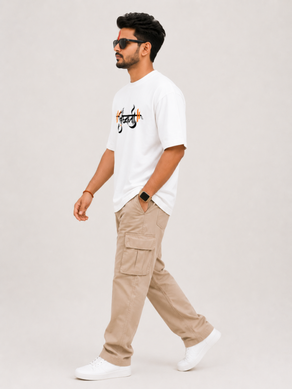 ChatGPT Image Sep 1, 2026, 04_57_02 PM Men's White Ganpati Graphic Oversized T-Shirt | Bappa Inspired Front & Back Print | Festive Street Style Half Sleeve Tee | Round Neck Loose Fit T-Shirt for Men