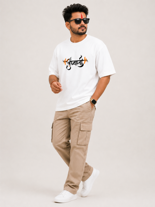 ChatGPT Image Sep 1, 2026, 04_58_21 PM Men's White Ganpati Graphic Oversized T-Shirt | Bappa Inspired Front & Back Print | Festive Street Style Half Sleeve Tee | Round Neck Loose Fit T-Shirt for Men