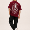 Men Maroon Oversized T Shirt with Lord Ganesha Print | Ganpati Bappa Graphic Tee | Om Printed Front & Ganesh Artwork Back | Festive Ethnic Streetwear Half Sleeve T-Shirt