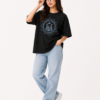 Women’s Black Oversized Lord Ganesha Printed T-Shirt, Loopknit 240 GSM Premium Fabric, Front Mandala Ganesha Graphic & Large Back Ganesha Artwork, Relaxed Loose Fit Half Sleeve Round Neck Graphic Tee, Stylish Spiritual Streetwear Top for Women, Casual Wear, Festive Wear & Ganesh Chaturthi