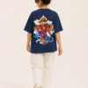 Women’s Navy Blue Oversized Lord Ganesha Printed T-Shirt, Loopknit 240 GSM Premium Fabric, Stylish Front Small Ganesha Logo & Large Colorful Back Graphic Print, Relaxed Loose Fit Half Sleeve Round Neck Graphic Tee, Trendy Spiritual Streetwear Top for Women, Casual Daily Wear, Festive Wear & Ganesh Chaturthi