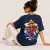 Women’s Navy Blue Oversized Lord Ganesha Printed T-Shirt, Loopknit 240 GSM Premium Fabric, Stylish Front Small Ganesha Logo & Large Colorful Back Graphic Print, Relaxed Loose Fit Half Sleeve Round Neck Graphic Tee, Trendy Spiritual Streetwear Top for Women, Casual Daily Wear, Festive Wear & Ganesh Chaturthi