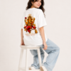 Women’s White Oversized Lord Ganesha Printed T-Shirt, Loopknit 240 GSM Premium Fabric, Front Small Ganesha Graphic & Large Back Print, Relaxed Loose Fit Half Sleeve Round Neck Graphic Tee, Stylish Spiritual Streetwear Top for Women, Festive Wear, Ganesh Chaturthi, College & Casual Outings
