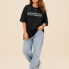 Women’s Black Oversized T-Shirt with Colorful Lord Ganesha Graphic Back Print & Sanskrit Text Front Design, Loopknit 240 GSM Premium Fabric, Relaxed Loose Fit Half Sleeve Round Neck Graphic Tee, Trendy Spiritual Streetwear for Women, Festive Wear, College & Casual Outings