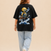 Women’s Black Oversized T-Shirt with Colorful Lord Ganesha Graphic Back Print & Sanskrit Text Front Design, Loopknit 240 GSM Premium Fabric, Relaxed Loose Fit Half Sleeve Round Neck Graphic Tee, Trendy Spiritual Streetwear for Women, Festive Wear, College & Casual Outings