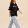 Women’s Black Oversized T-Shirt with Colorful Lord Ganesha Graphic Back Print & Sanskrit Text Front Design, Loopknit 240 GSM Premium Fabric, Relaxed Loose Fit Half Sleeve Round Neck Graphic Tee, Trendy Spiritual Streetwear for Women, Festive Wear, College & Casual Outings