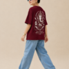 ChatGPT Image Sep 2, 2026, 10_37_49 AM Women’s Maroon Oversized T-Shirt with Lord Ganesha Back Print and Om Front Graphic, Loopknit 240 GSM Premium Fabric, Relaxed Loose Fit Half Sleeve Round Neck Casual Tee, Trendy Spiritual Streetwear Top for Women, Festive Wear, College, Outings & Everyday Styling