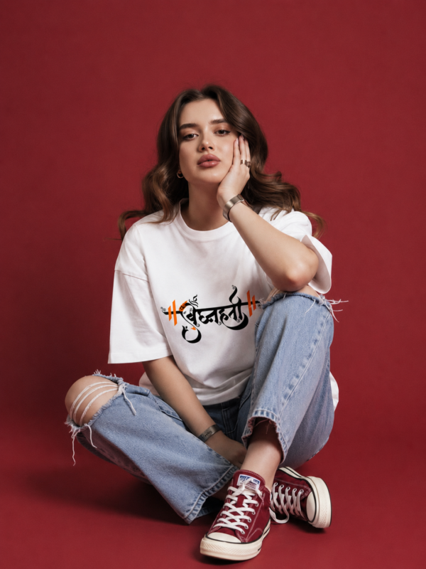 ChatGPT Image Sep 2, 2026, 10_44_49 AM Women’s White Oversized T-Shirt with Lord Ganesha Back Print & Spiritual Front Graphic, Premium Casual Loose Fit Half Sleeve Cotton Tee for Women, Trendy Streetwear Top for College, Outings, Festive Wear & Everyday Styling