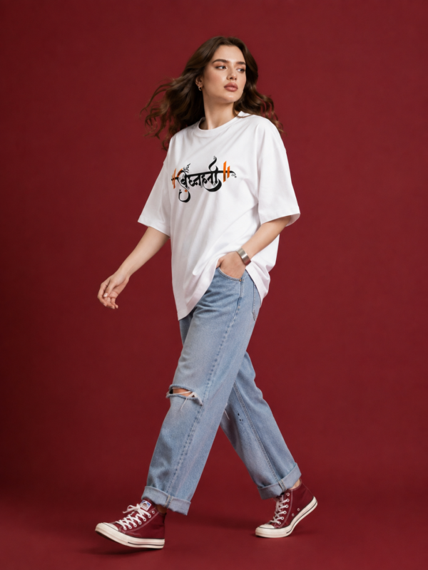 ChatGPT Image Sep 2, 2026, 10_46_33 AM Women’s White Oversized T-Shirt with Lord Ganesha Back Print & Spiritual Front Graphic, Premium Casual Loose Fit Half Sleeve Cotton Tee for Women, Trendy Streetwear Top for College, Outings, Festive Wear & Everyday Styling