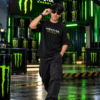 Men's Black Oversized T-Shirt with Monster Energy Inspired Graphic Print Design | Premium Loopknit 240 GSM Fabric | Heavyweight Relaxed Fit Half Sleeve Streetwear T-Shirt for Men